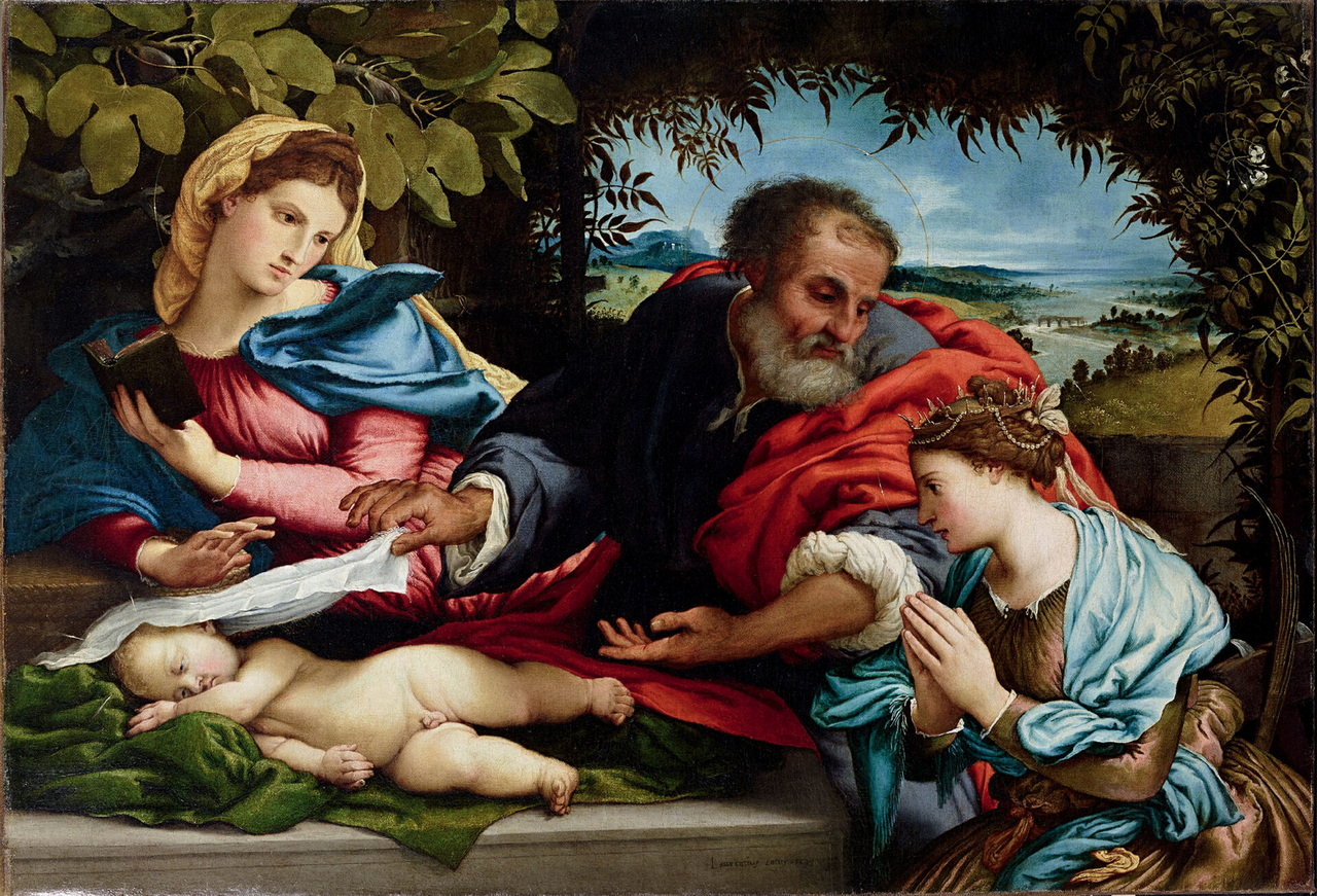 Lorenzo Lotto (Venezia 1480 – Loreto 1556/1557), Sacra famiglia con Santa Caterina d’Alessandria,1533, olio su tela, Bergamo, Accademia Carrara; ©Fondazione Accademia Carrara, Bergamo
